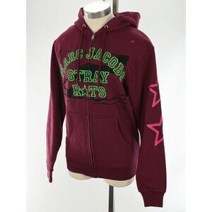 STRAY RATS x MARC JACOBS Burgundy Embroidered Graphic Full Zip Hoodie XS NWT